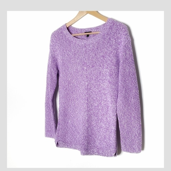 Talbots Shaker Stitch Sweater Pima Cotton Marled Purple Crew Neck Size Small - Picture 2 of 12